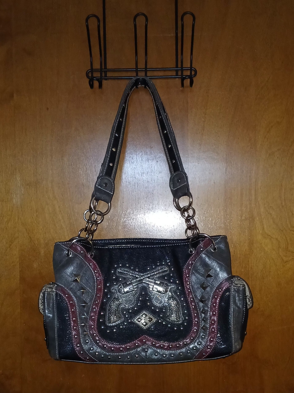 Black and Burgundy Studded Women’s Shoulder Bag